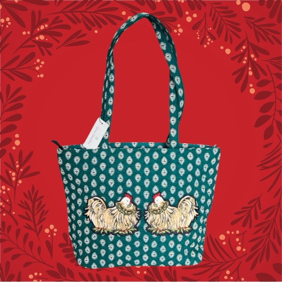 Vera Bradley French Hen Embroidery Quilted Holiday Christmas Small Tote Bag🌲 - Picture 1 of 8